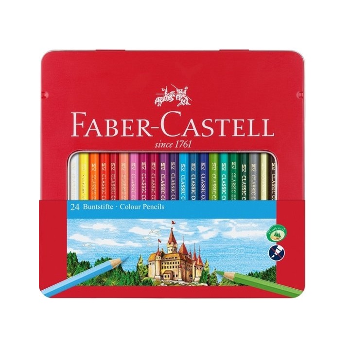 Bojice Faber-Castell set od 24 boje u metalnoj kutiji sa otvorom