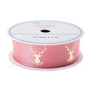 Satenska dekorativna traka 25 mm x 5 m | Frosty Pink - Deer