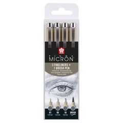 Set tehničkih olovaka Sakura Pigma Micron 3 fineliners a brush pen | tamnosive nijanse