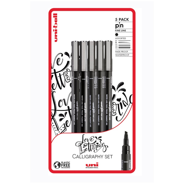 Set UNI PIN markera fineliner Love Lettering 5 kom