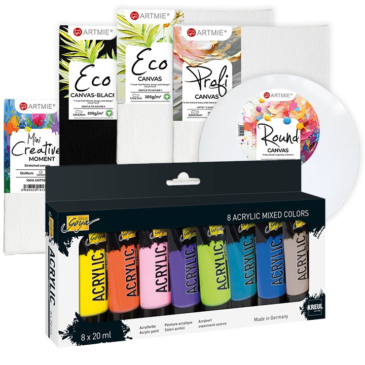 Veliki set mini platna i set akrilnih boja Solo Goya Veliki set mini platna i set akrilnih boja Solo Goya